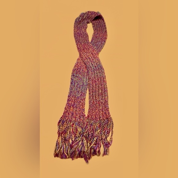Private Label Accessories - NEW Boutique Hand-Knitted Scarf with Tasseled Fringe, Multicolored